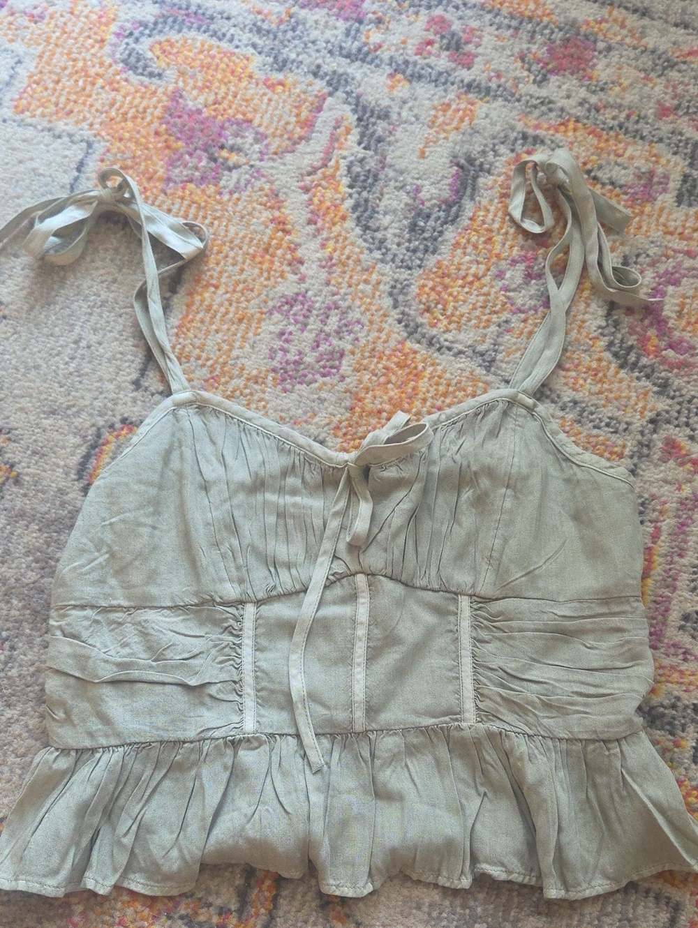 NEW American Eagle Outfitter Tie-Shoulder Ruffle Camisole Smocked Green Small